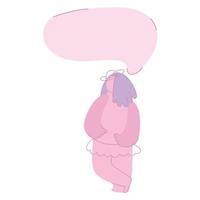 Woman with speech bubble for your text.  unusual talking, protesting woman. Attractive overweight lady. Female cartoon character. Body positive. Plus size woman