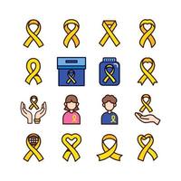 vector amarillo cinta cruz sarcoma cáncer día icono. conjunto de iconos planos. idea del concepto de conciencia del cáncer humano.