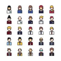 Business man flat icons set. office people outline icon collection, vector