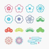 iconos de flores y fuegos artificiales icono de estilo kawaii japonés plano. vertor vector