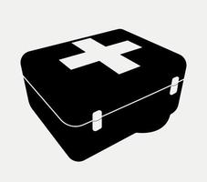 silueta de botiquín de primeros auxilios, ilustración de suministros de hospital de maletín de emergencia médica. vector