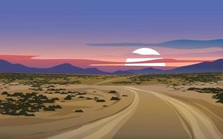 Desert dirt road landscape at sunset vector