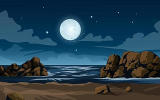 Moonlight In The Beach With Rocks