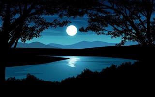 Forest moonlight landscape with river vector