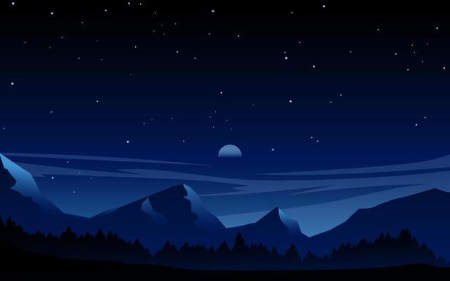 Night sky over mountains landscape illustration