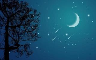 Night sky nature background with tree silhouette vector