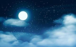 cielo nocturno con luna llena y nubes vector