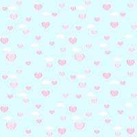 Vector - Abstract seamless pattern of mini pink paper heart flying on blue sky and white cloud. Can be use for print, paper, fabric, wallpaper, card.