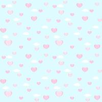 Vector - Abstract seamless pattern of mini pink paper heart flying on blue sky and white cloud. Can be use for print, paper, fabric, wallpaper, card.