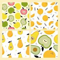 colección de frutas de patrones sin fisuras lindas dibujadas a mano. ilustración vectorial fondo de patrón de fruta de garabato dibujado a mano. diseño para tipografía, textiles, tejidos o diseño de embalaje vector
