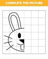 Education game for children complete the picture cute rabbit head half outline for drawing vector