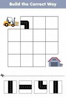 Education game for children build the correct way help forklift move to warehouse vector