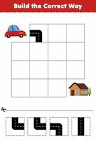 Education game for children build the correct way help car move to house vector