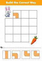 Education game for children build the correct way help cute rabbit move to carrot vector