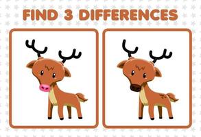 Education game for children find three differences between two cute deer vector