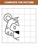 Education game for children complete the picture cute tiger head half outline for drawing vector