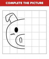 juego educativo para niños completa la imagen linda cabeza de cerdo medio contorno para dibujar vector