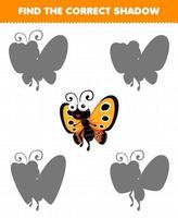 juego educativo para niños encuentra el juego de sombras correcto de mariposa linda vector