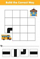 Education game for children build the correct way help bus move to school vector