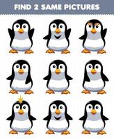 Education game for children find two same pictures cute penguin vector