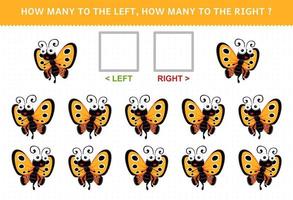 Education game for children how many butterfly go to the left and how many to the right vector