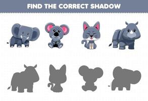 Education game for children find the correct shadow set of cute grey animal vector