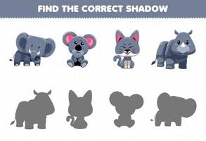 Education game for children find the correct shadow set of cute grey animal vector