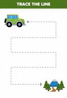 juego educativo para niños práctica de escritura a mano rastrear las líneas ayuda transporte jeep coche mover al bosque vector