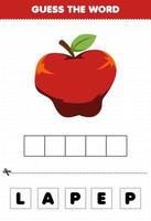 juego educativo para niños adivina la palabra letras practicando linda fruta manzana vector