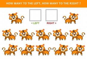 Education game for children how many tiger go to the left and how many to the right vector