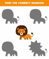 Education game for children find the correct shadow set of cute lion vector