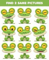 Education game for children find two same pictures cute frog vector