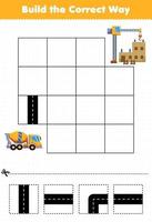 Education game for children build the correct way help concentrate mixer truck move to construction site