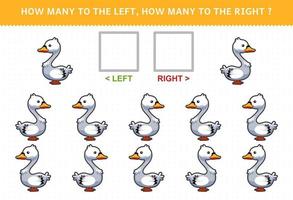 Education game for children how many swan go to the left and how many to the right vector