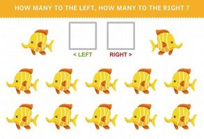 Education game for children how many fish go to the left and how many to the right vector