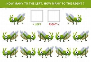 juego educativo para niños cuántos saltamontes van a la izquierda y cuántos a la derecha vector