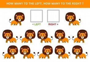 Education game for children how many lion go to the left and how many to the right vector