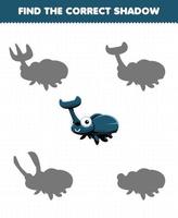 Education game for children find the correct shadow set of cute beetle vector
