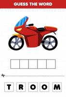 Education game for children guess the word letters practicing cute transportation motor vector