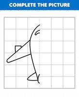 juego educativo para niños completa la imagen lindo transporte avión medio contorno para dibujar vector