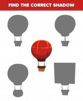 Education game for children find the correct shadow set of transportation balloon vector