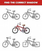 Education game for children find the correct shadow set of transportation bicycle vector