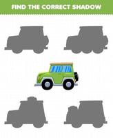 juego educativo para niños encuentra el juego de sombras correcto del coche jeep de transporte