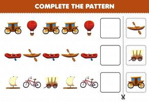 juego educativo para niños complete el patrón de pensamiento lógico encuentre la regularidad y continúe la tarea de fila con transporte manual vector