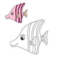 Trace and color for kids, fish vector