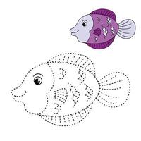 Trace and color for kids, fish vector