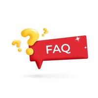 3d vector red FAQ label with question signs design illustration