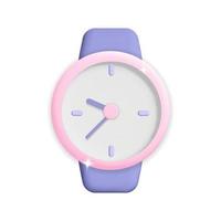 3d vector round pink hand watch with arrows for hour and minute icon design