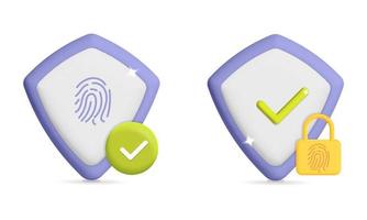 colección de sistemas de seguridad biométricos vectoriales 3d con candado y escudo de seguridad con huella dactilar vector