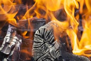 burning logs, close up photo